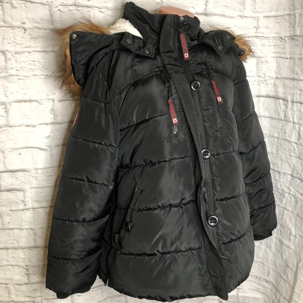 Canada Weather Gear Black Faux Fur Hood Long Puffer Coat Parka Size 1X EUC